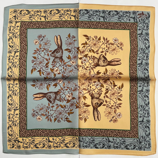 100% Pure Silk Multicolour Small Silk scarf -The Green Birds or The Rabbit