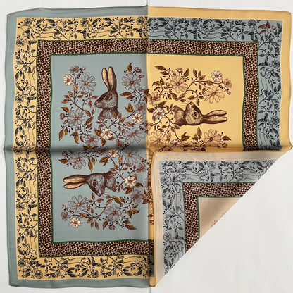 100% Pure Silk Multicolour Small Silk scarf -The Green Birds or The Rabbit