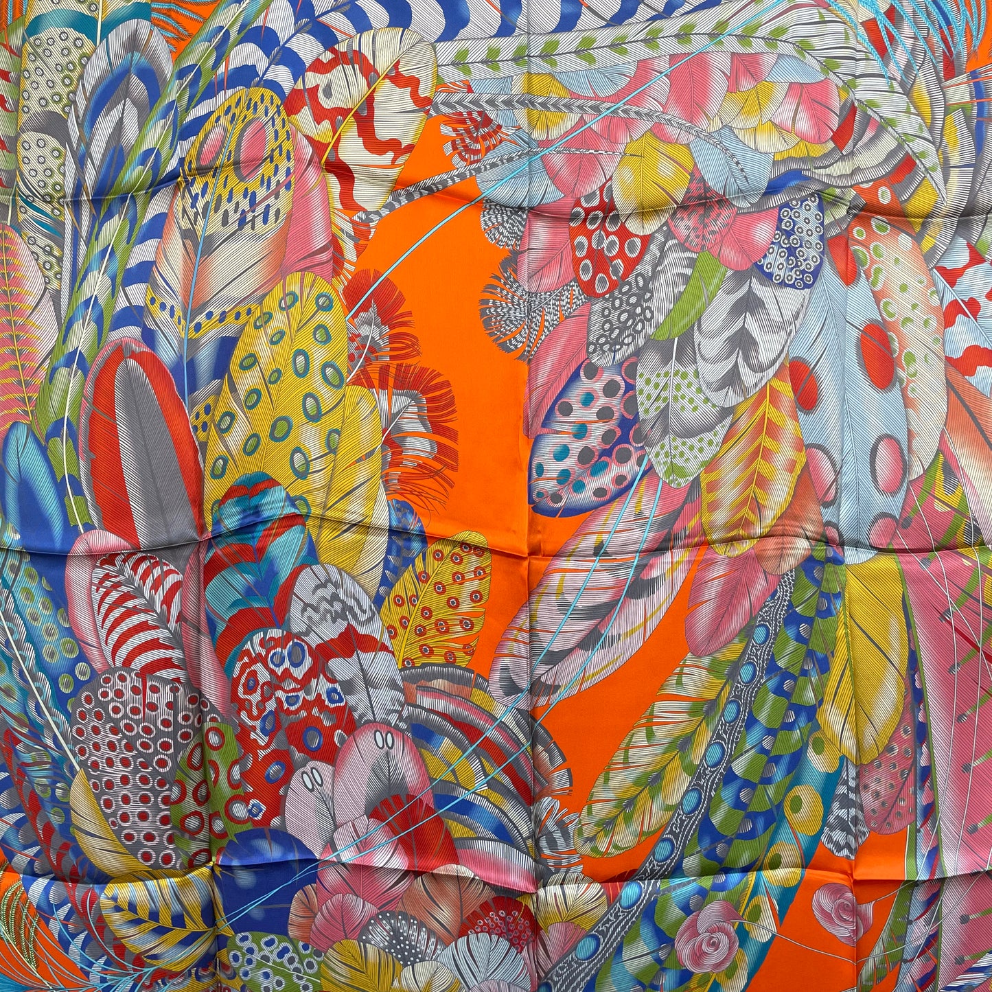 100% Pure Mulberry Silk Multicolour Handmade Extra Large 43"Silk Scarf - The Feathers