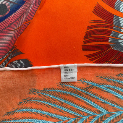 100% Pure Mulberry Silk Multicolour Handmade Extra Large 43"Silk Scarf - The Feathers