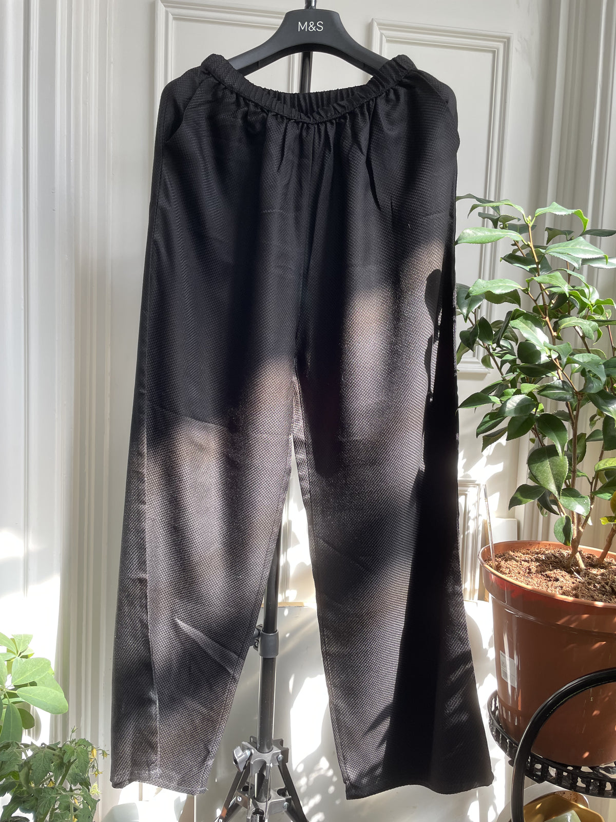100% Pure Mulberry Silk Black Wide leg Pants