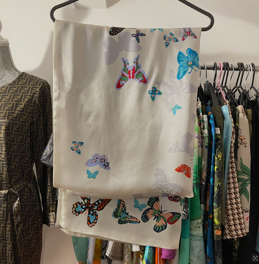 100% Pure Silk Two Layer long Silk Scarf -The Butterfly