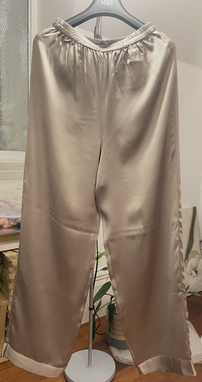 100% Pure Mulberry Silk Black Wide leg Pants
