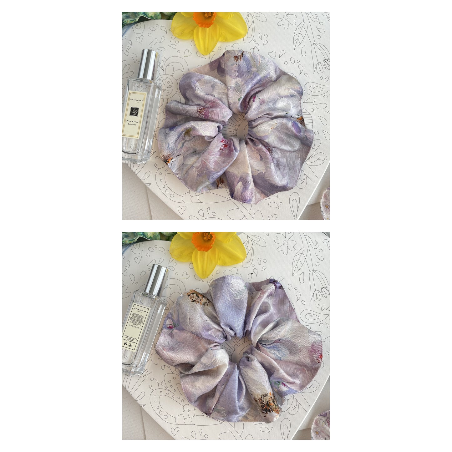 Luxury Handmade Pure Silk Scrunchie - Luxury 7cm wide Silk Hair tie - Artistic Silk Scrunchie-Luxury Hair Accessory