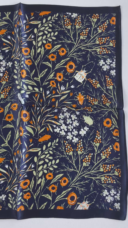 100% Pure Silk Multicolour Small Silk Scarf -The Blue - 21” Silk Scarf