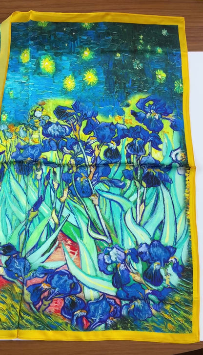 100% Pure Silk Multicolour Large Silk Scarf / Headscarf-The Irises - 26”Silk Scarf / Headscarf