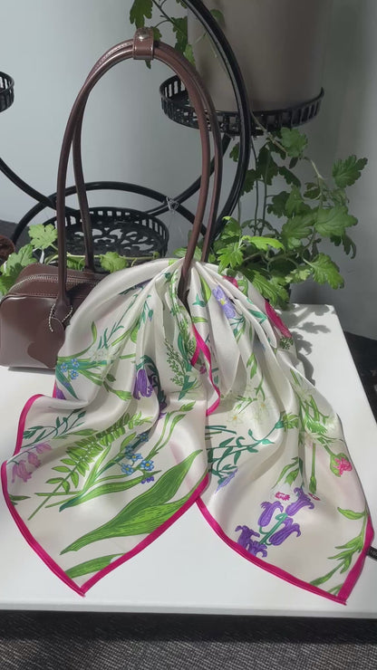 100% Pure Silk Multicolour Large 26” Silk Scarf / Headscarf-The Summer Garden