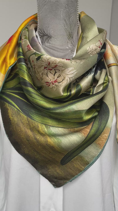 100% Pure Mulberry Silk Multicolour Handmade Large Silk Scarf 43"- The Paintings