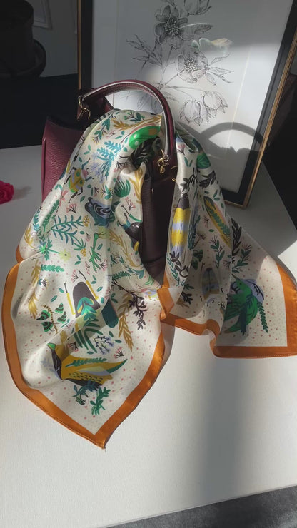 100% Pure Mulberry Silk 26” Scarf - Large Multicolour Headscarf/ Bandana/Hair Scarf - Elegant Square Silk Scarf Gift for Her/Mom -The Pipits Garden