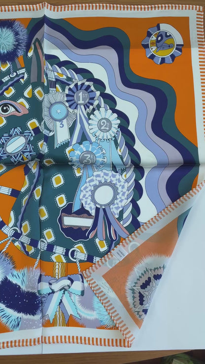 100% Pure Silk Multicolour Large Silk Scarf / Headscarf-The Horses- 26”Silk Scarf / Headscarf