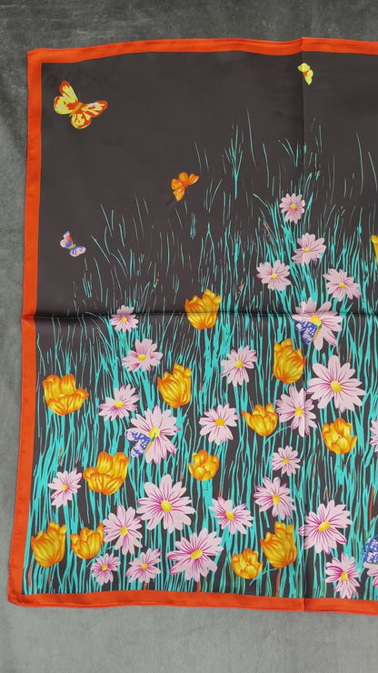 100% Pure Silk Multicolour Large Silk Scarf / Headscarf-The Tits - 26”Silk Scarf / Headscarf