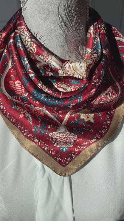 100% Pure Silk Multicolour Large Silk Scarf / Headscarf-The Life Tree- 26”Silk Scarf / Headscarf