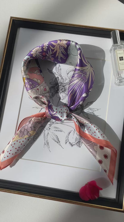 100% Pure Silk Multicolour Large Silk Scarf / Headscarf-The Summer Dream- 26”Silk Scarf / Headscarf