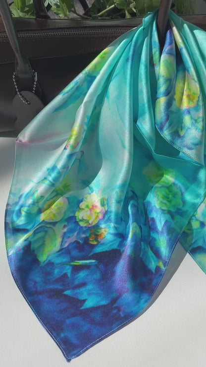 100% Pure Silk Multicolor 20" Silk Square Scarf -The Rose