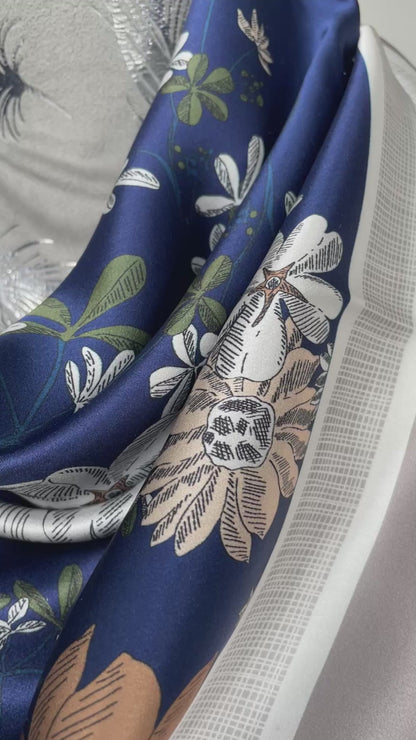 100% Pure Mulberry Silk Multicolour Handmade Large Silk Scarf 43"- The Flowers