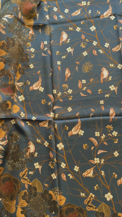 100% Pure Mulberry Silk Multicolour Handmade Large Silk Scarf 43"- The Birds