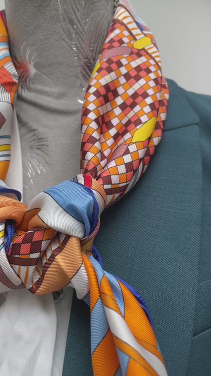 100% Pure Mulberry Silk Extra Large HandRolled Silk Scarf 35"- The Horseshoe