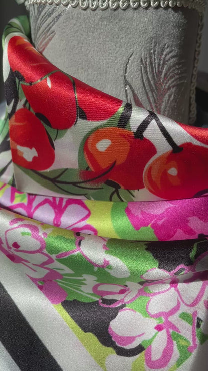 100% Pure Mulberry Silk 26” Scarf - Large Multicolour Headscarf/ Bandana/Hair Scarf - Elegant Square Silk Scarf Gift for Her/Mom -The Pipits &amp;Cherry