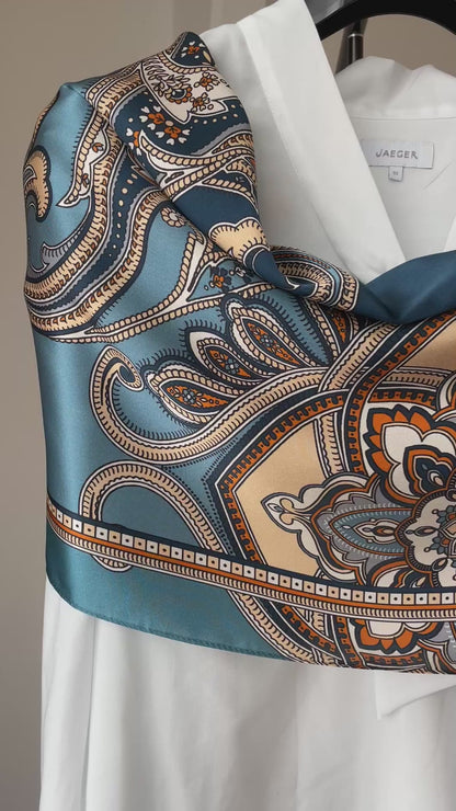 100% Pure Silk Multicolour long Silk Scarf / Headscarf-The Blue Pasiley