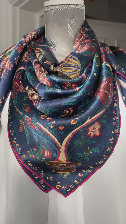 100% Pure Mulberry Silk Multicolour Handmade Large Silk Scarf 43"- The Life Tree II