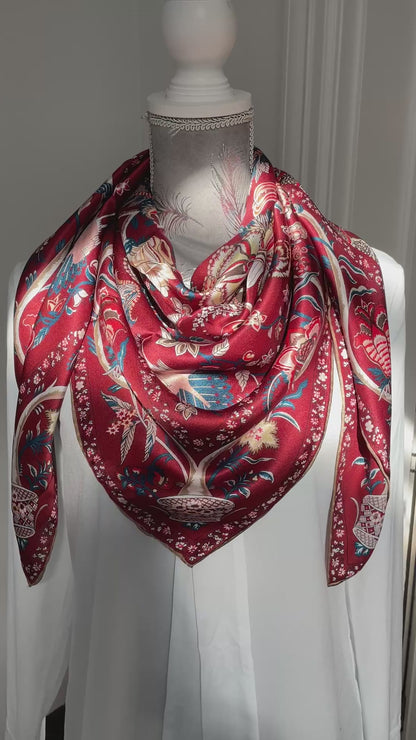 100% Pure Mulberry Silk Multicolour Handmade Large Silk Scarf 43"- The Life Tree III
