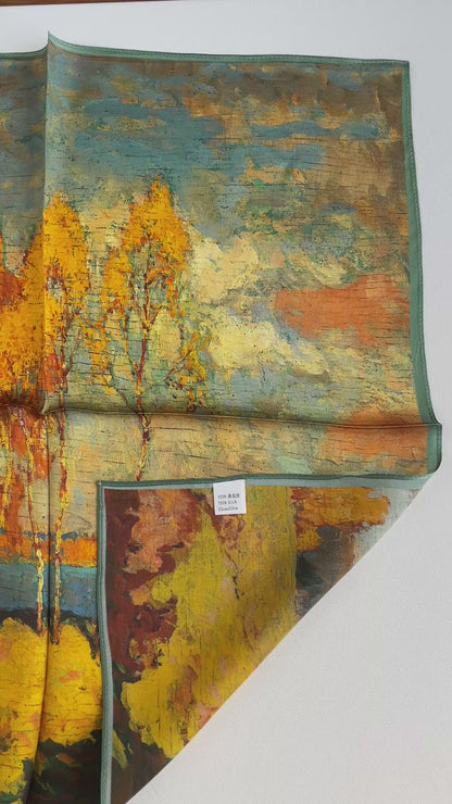 100% Pure Silk Multicolour Small Silk Scarf -The Autumn Painting -21” Silk Scarf