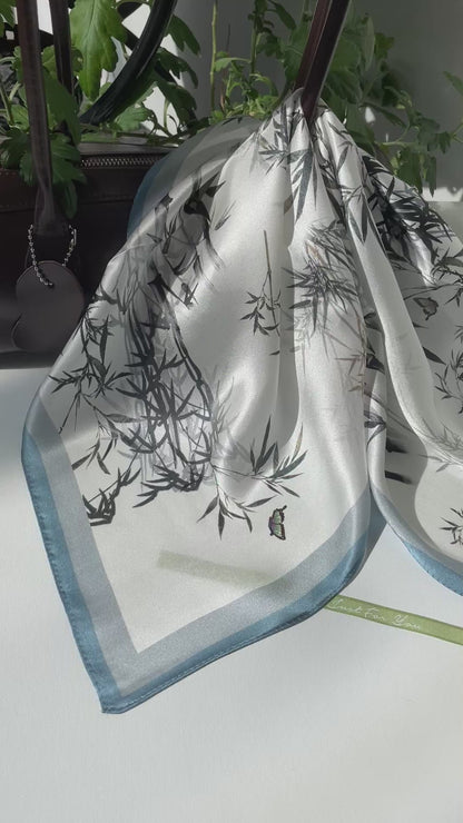100% Pure Silk Multicolor 20" Silk Square Scarf -The Bamboo Garden