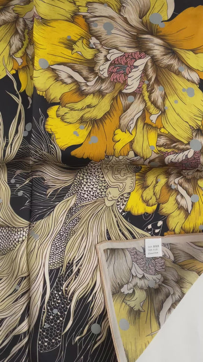100% Pure Silk Multicolour Small Silk scarf -The Golden Fish-21” Silk Scarf