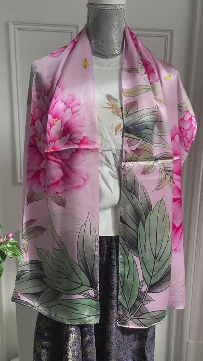 100% Pure Silk Multicolour long Silk Scarf / Headscarf-The Flowers