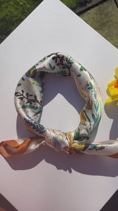 100% Mulberry Silk Scarf-Small Square Multicolor Silk Scarf, lightweight Luxury Neck Hair Scarf -The Pipit Garden