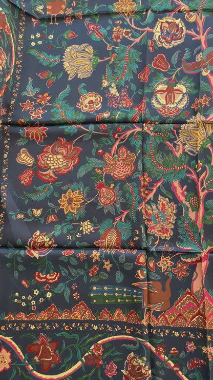 100% Pure Mulberry Silk Multicolour Handmade Large Silk Scarf 43"- The Life Tree II