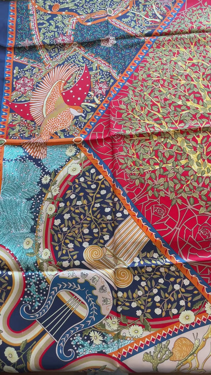 100% Pure Mulberry Silk Multicolour Handmade Large Silk Scarf 43"- The Life Tree