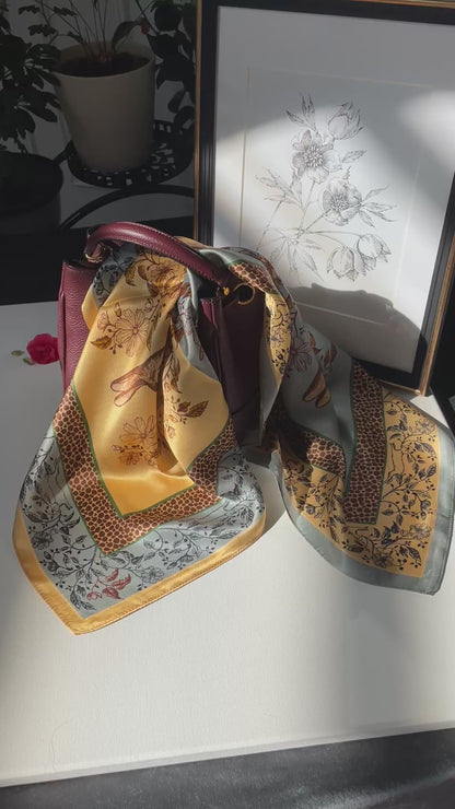 100% Pure Mulberry Silk 26” Scarf - Large Multicolour Headscarf/ Bandana/Hair Scarf - Elegant Square Silk Scarf Gift for Her/Mom -The Rabbits