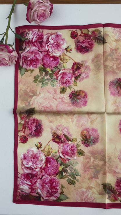 100% Pure Silk Multicolour Small Silk Scarf -The Rose