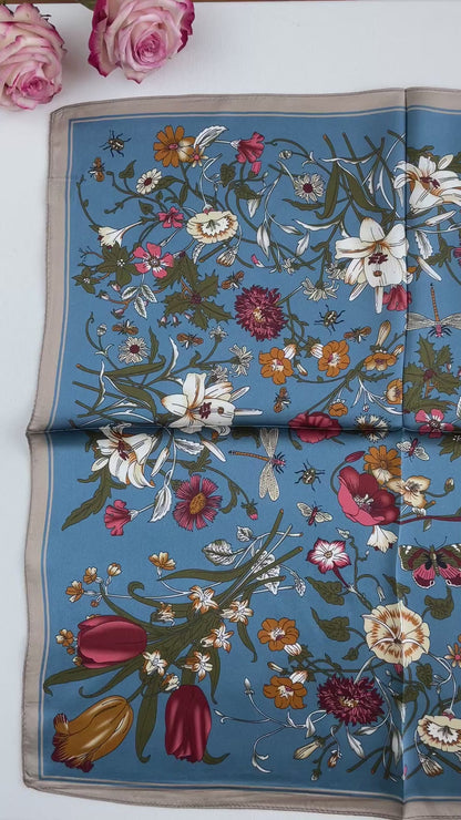 100% Pure Silk Multicolour Small Silk Scarf -The Flowers