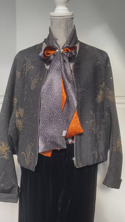 100% Mulberry Silk Skinny Scarf, Multicolour Silk Neck Scarf /Luxury Style Scarf/Silk Hair Scarf-The Lines