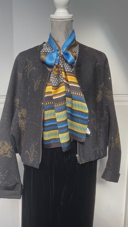 100% Mulberry Silk Skinny Scarf, Multicolour Silk Neck Scarf /Luxury Style Scarf/Silk Hair Scarf-The Blue