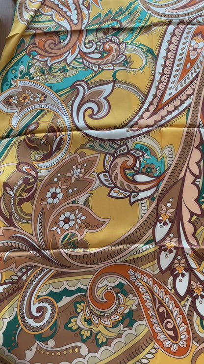 100% Pure Mulberry Silk Multicolour Handmade Large Silk Scarf 43"- The Paisleys