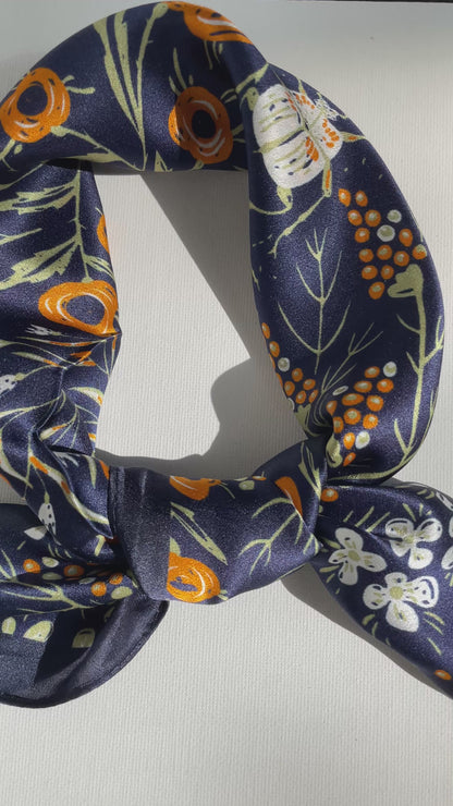 100% Mulberry Silk Scarf-Small Square Multicolor Silk Scarf, lightweight Luxury Neck Hair Scarf - The English Garden