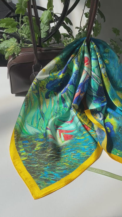 100% Pure Silk Multicolour Large 26” Silk Scarf / Headscarf-The Irises