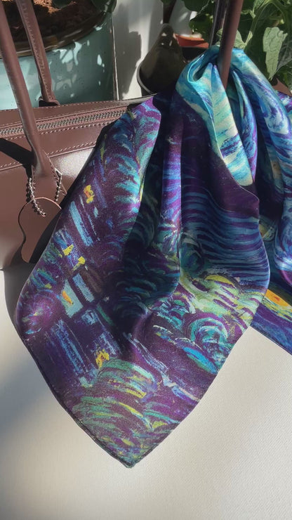 100% Pure Silk Multicolor 20" Silk Square Scarf -The Starry Night