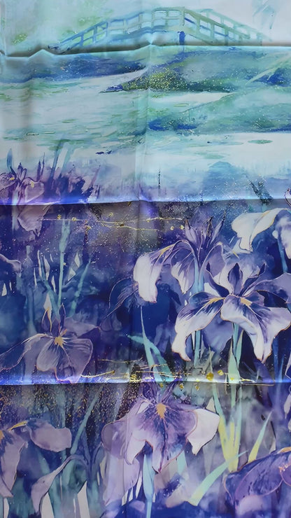 100% Pure Mulberry Silk Multicolour Handmade Large Silk Scarf 43"- The Irises