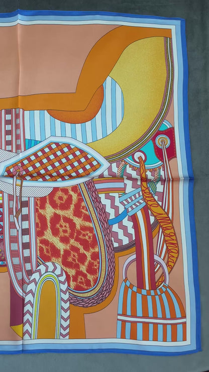 100% Pure Silk Multicolour Large Silk Scarf / Headscarf-The Horseshoe - 26”Silk Scarf / Headscarf