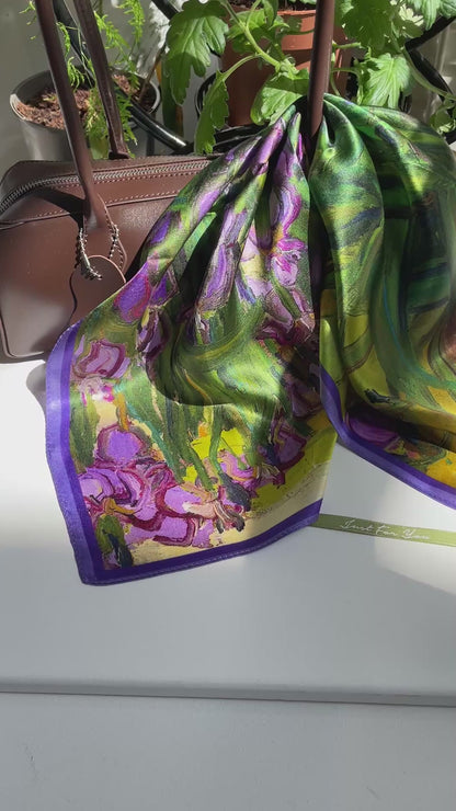 100% Pure Silk Multicolor 20" Silk Square Scarf -The Irises