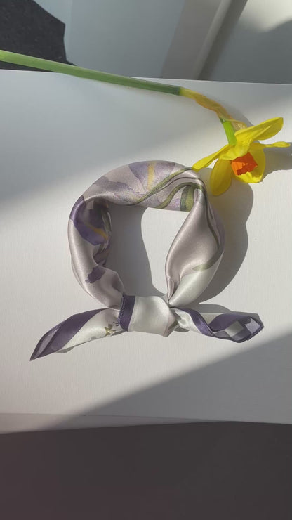 100% Mulberry Silk Scarf-Small Square Multicolor Silk Scarf, lightweight Luxury Neck Hair Scarf - The Irises