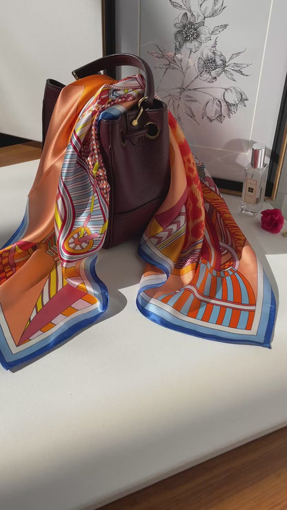 100% Pure Mulberry Silk 26” Scarf - Large Multicolour Headscarf/ Bandana/Hair Scarf - Elegant Square Silk Scarf Gift for Her/Mom -The Horseshoe