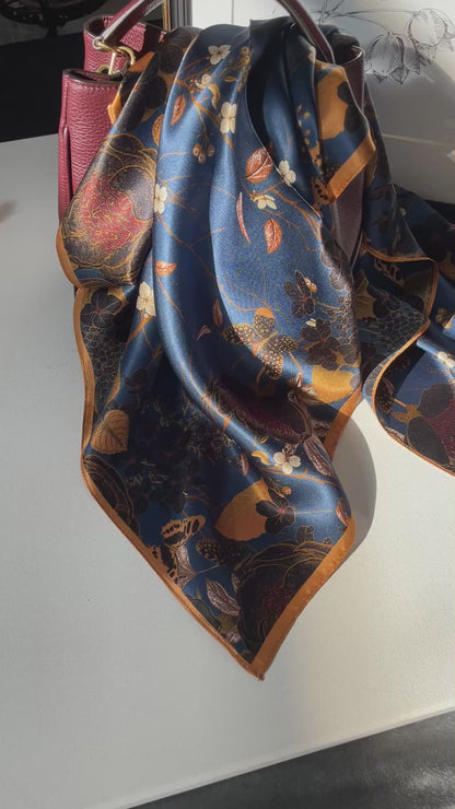 100% Pure Mulberry Silk 26” Scarf - Large Multicolour Headscarf/ Bandana/Hair Scarf - Elegant Square Silk Scarf Gift for Her/Mom -The Garden