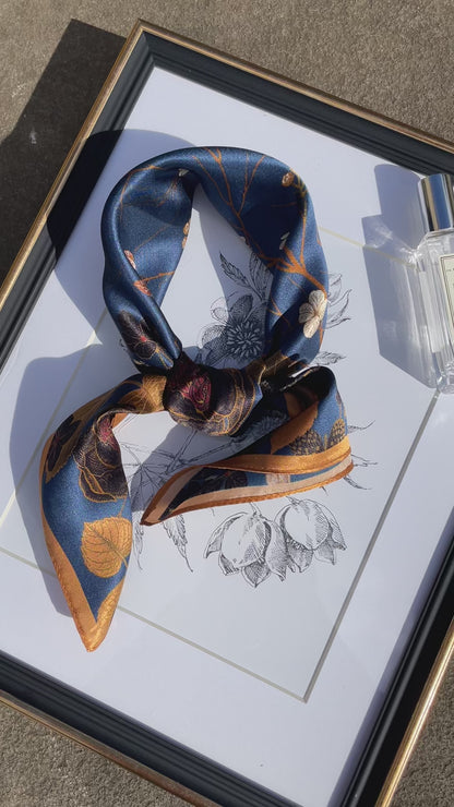 100% Pure Mulberry Silk 26” Scarf - Large Multicolour Headscarf/ Bandana/Hair Scarf - Elegant Square Silk Scarf Gift for Her/Mom -The Garden