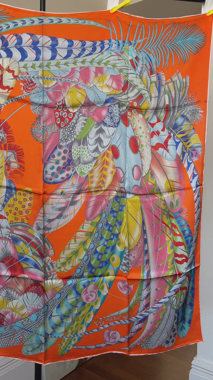100% Pure Mulberry Silk Multicolour Handmade Extra Large 43"Silk Scarf - The Feathers
