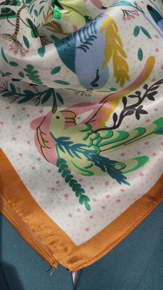 100% Pure Silk Multicolour Large Silk Scarf / Headscarf-The Pipit Garden - 26”Silk Scarf / Headscarf